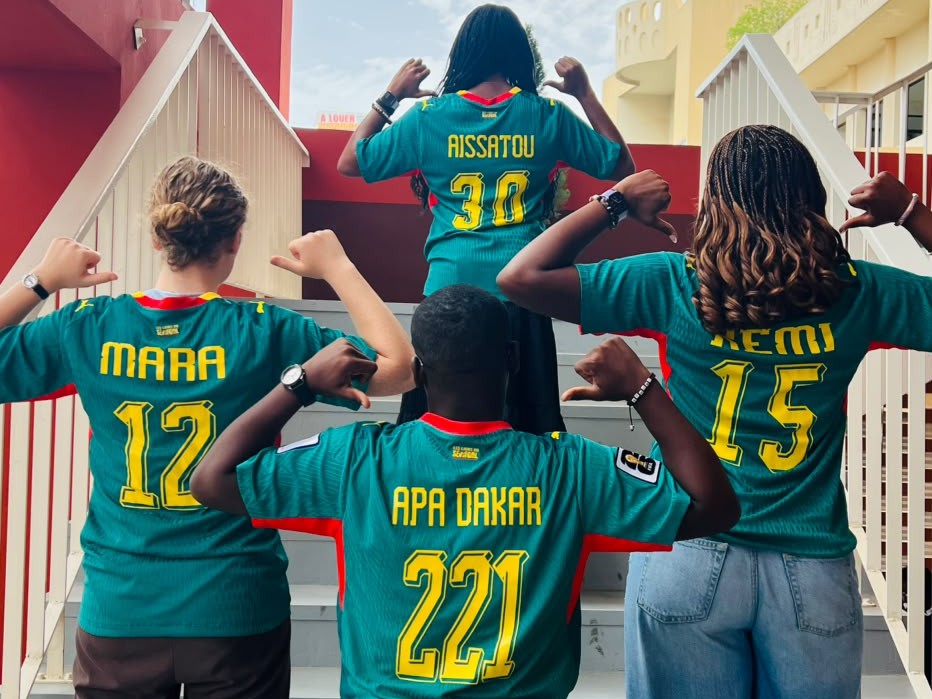 APA Dakar summer 2026 students wearing the Senegal World Cup Team jersey with their names on the back.